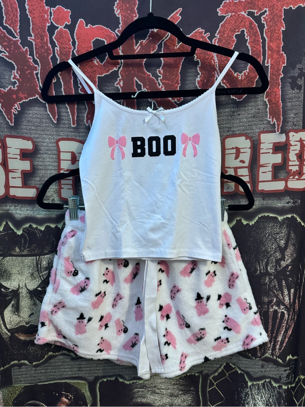 Blink Lounge White & Pink 'BOO' Halloween Pajama Set